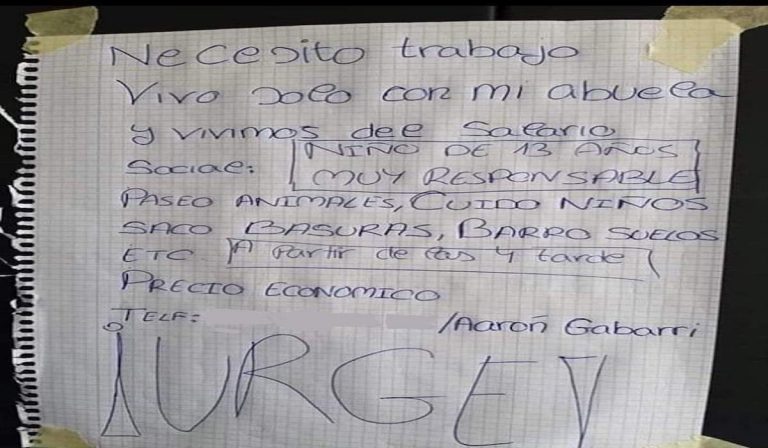 Niño de 13 años busca trabajo