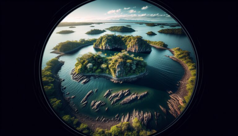 Vista panoramica de El Ojo, isla en un lago argentino