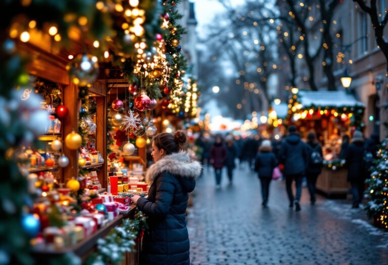 Mercados navideños en España con decoraciones festivas