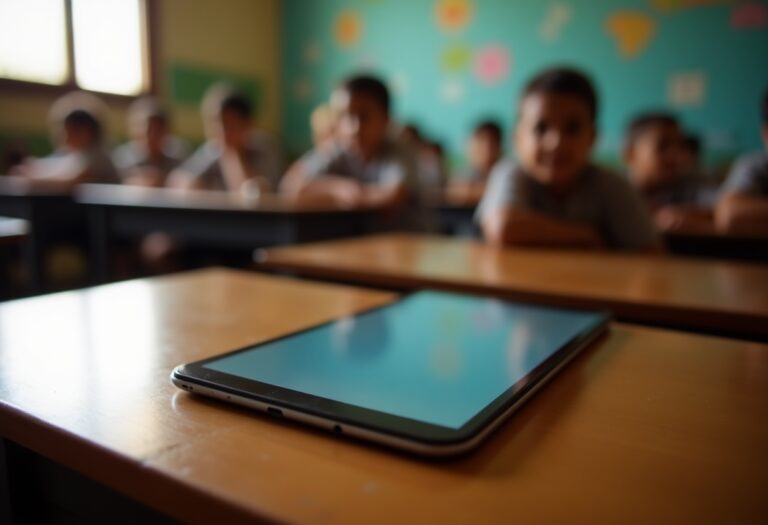 Estudiantes utilizando tecnología en el aula en América Latina