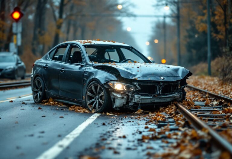 Coche accidentado en las vías del tren en Mallorca