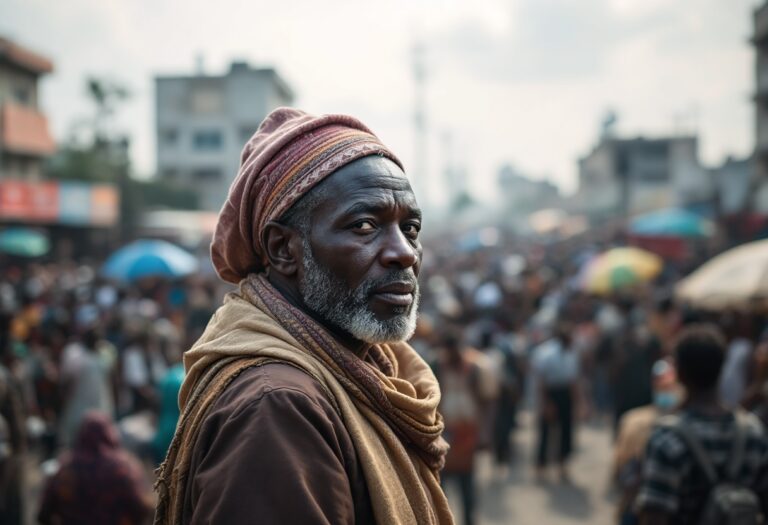 Immagine di una folla durante un evento benefico in Nigeria