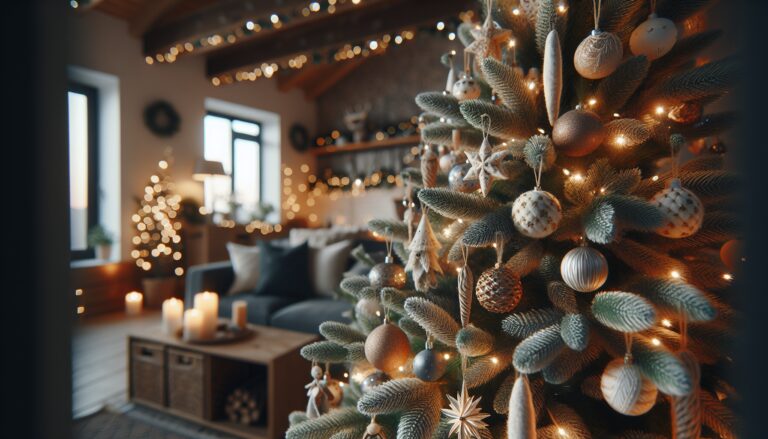 Albero di Natale artificiale decorato con stile moderno