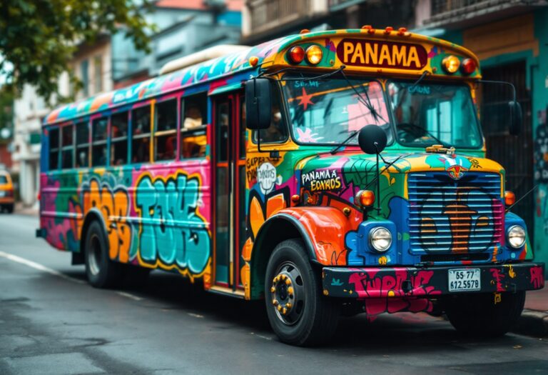 Colorati Diablos Rojos in Panama, simbolo culturale