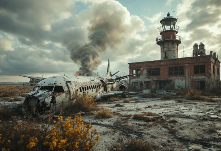 Aereo distrutto dopo l'incidente aereo in Kazajistán