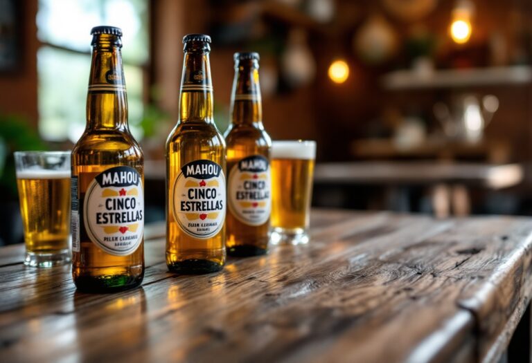 Cerveza Mahou Cinco Estrellas en un vaso