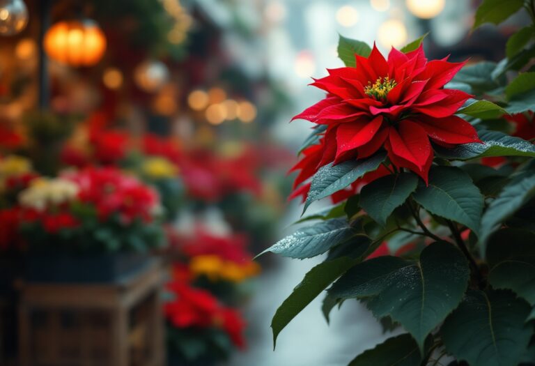 Poinsettia roja decorando una casa en Navidad