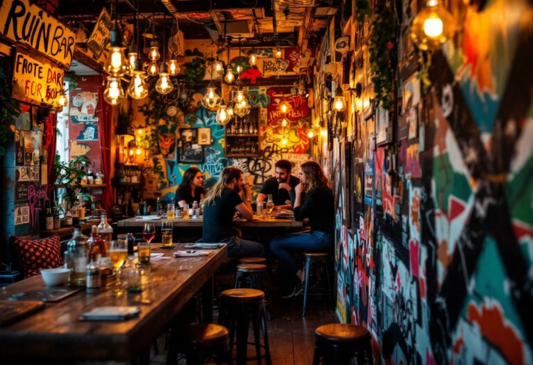 Interno di un ruin bar a Budapest con decorazioni uniche
