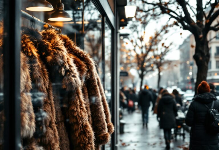 Mujer luciendo abrigo de pelo sintético en la calle