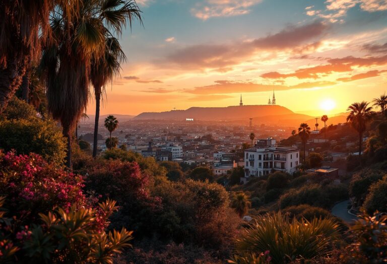 Immagine del famoso cartel di Hollywood con fiamme