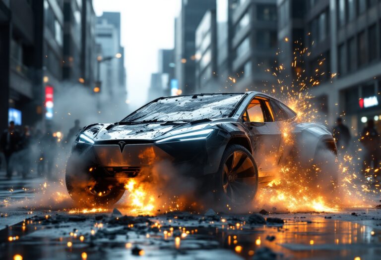 Immagine dell'esplosione di un Tesla Cybertruck a Las Vegas