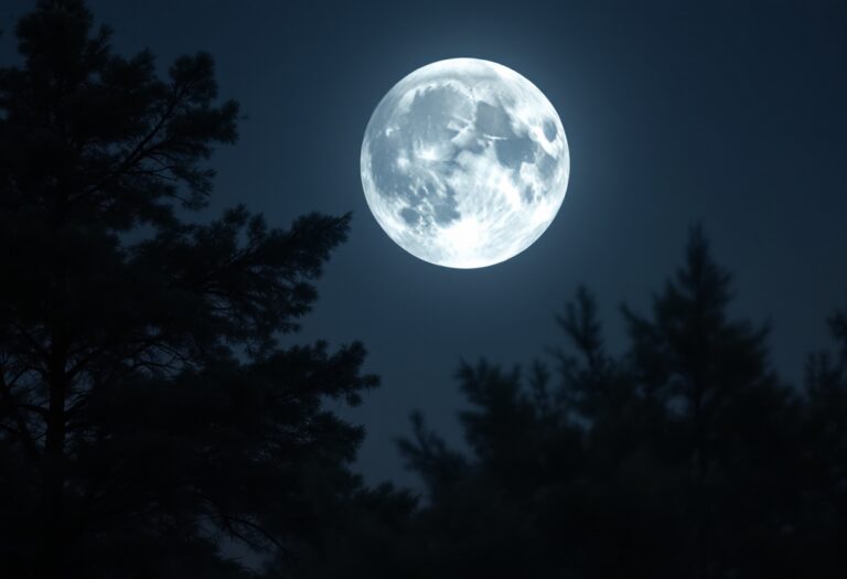 Luna llena brillante sopra un paesaggio oscuro e inquietante