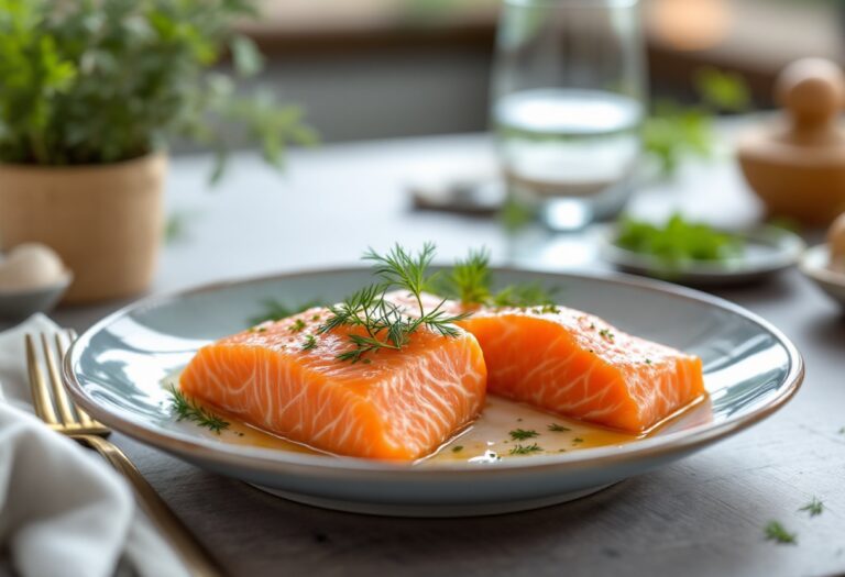 Salmón marinado con eneldo fresco y limone