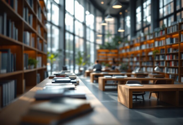 Biblioteca en Barcelona con visitantes y libros