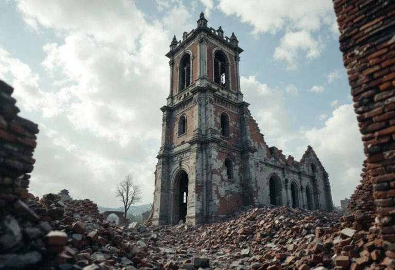Torre de la iglesia de la Asunción derrumbada en Viguera