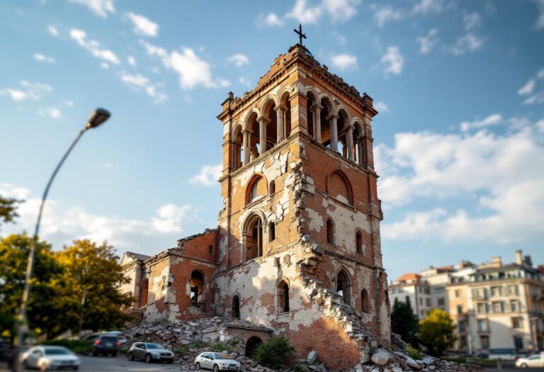 Torre de la iglesia de Viguera colapsada tras el derrumbe