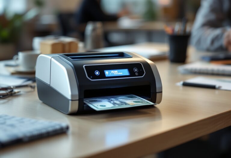 Detector de billetes falsos en una tienda moderna