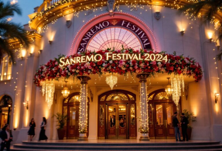 Immagine del Festival di Sanremo 2024 con artisti sul palco