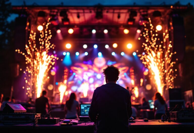 Immagine di un festival musicale con pubblico e artisti
