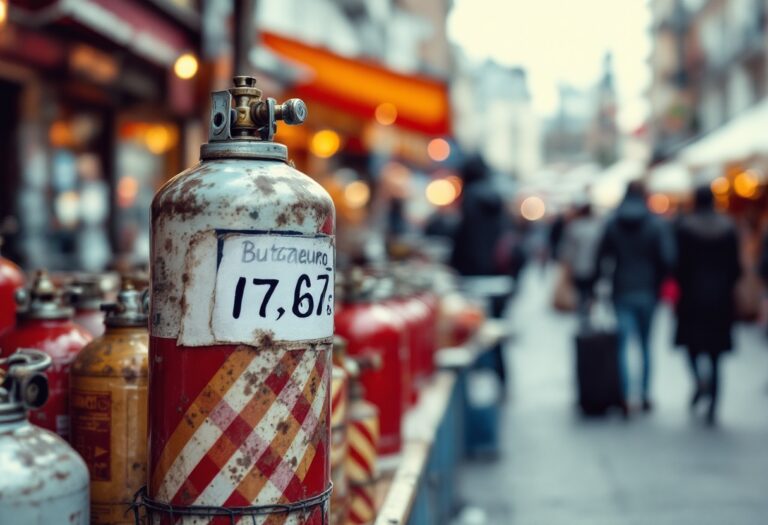 Bombona de butano con etichetta di aumento prezzo in Spagna