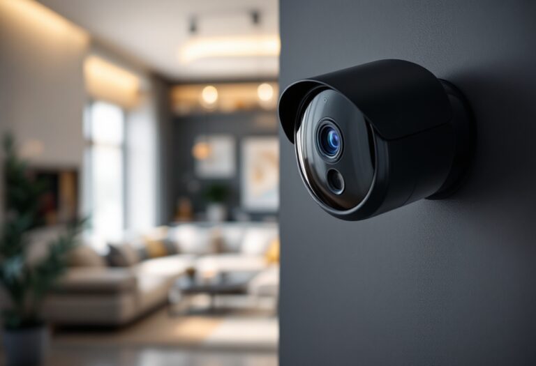 Cámara de vigilancia instalada en un hogar moderno