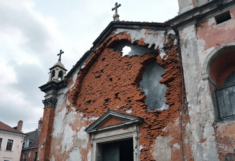 Derrumbe causato da vento e pioggia nella chiesa di San Pedro