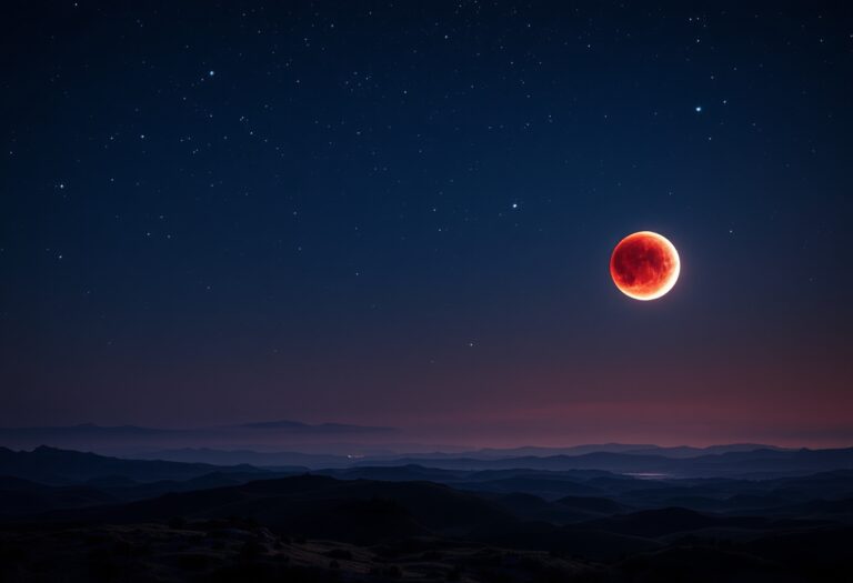 Eclipse total de luna visto en 2023 con cielo estrellado