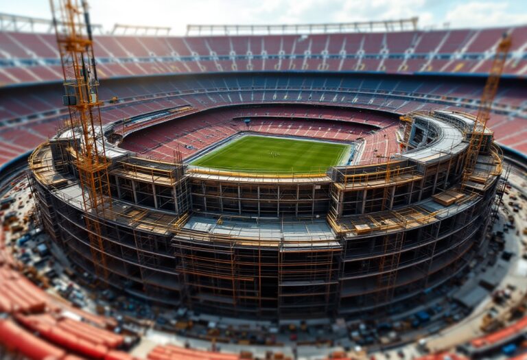 Immagine del Camp Nou con skyline di Barcellona