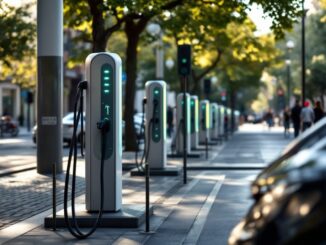 Punti di ricarica elettrica in una strada di Barcelona