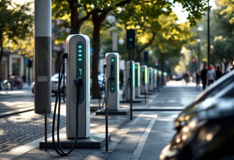 Punti di ricarica elettrica in una strada di Barcelona