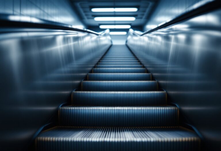 Scale mobili del metro con segnali di sicurezza