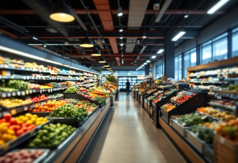 Supermercado Sorli a Barcelona con clienti e prodotti freschi