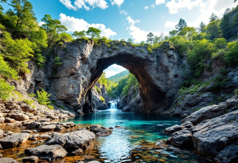 Vista panoramica del Pont de l'Escanyolit immerso nella natura