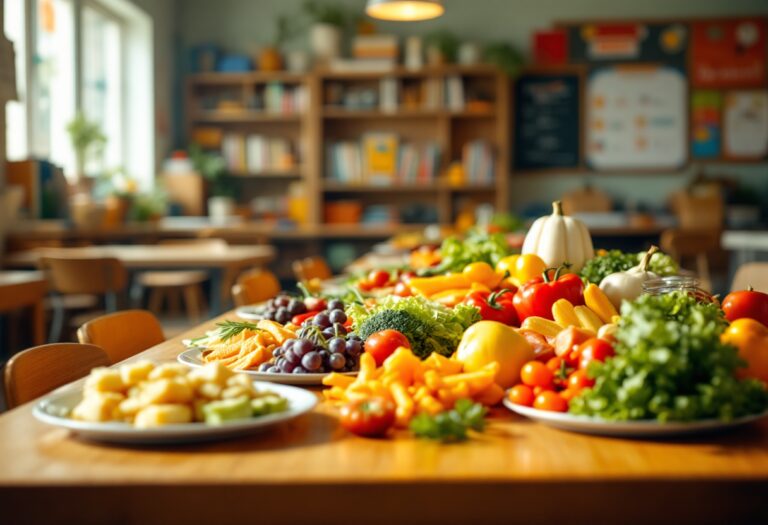 Immagine di un comedor escolar con cibo sano