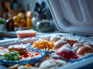 Alimentos congelados organizados en un congelador
