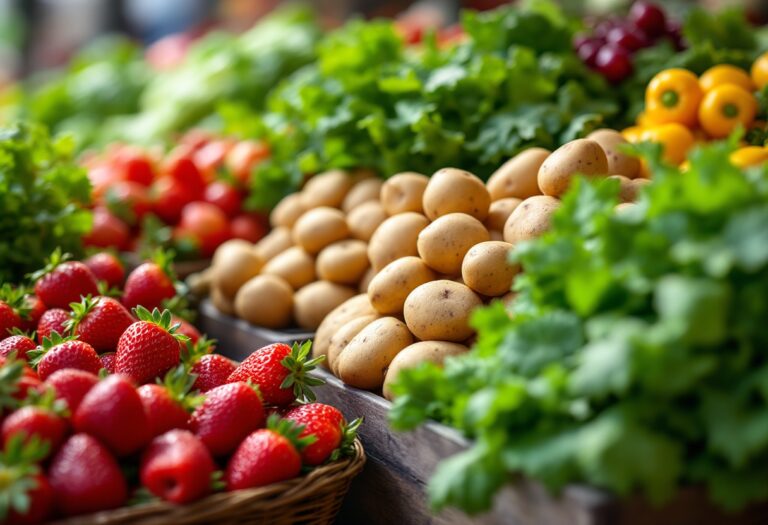 Coloridas frutas y verduras de temporada en primavera