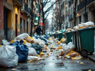 Lavoratori in sciopero per la raccolta dei rifiuti a Madrid
