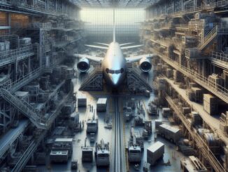 Aereo in volo con simboli di commercio USA e Cina