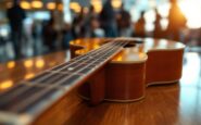 Músicos en el aeropuerto con sus instrumentos musicales