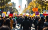 Manifestanti pacifici durante una protesta contro Trump