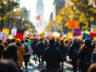 Manifestanti pacifici durante una protesta contro Trump