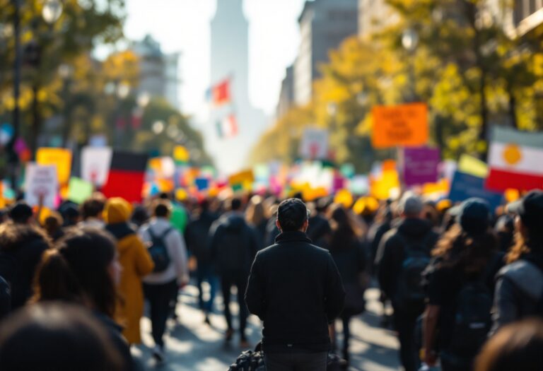 Manifestanti pacifici durante una protesta contro Trump