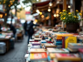 Immagine del fenomeno letterario di Sant Jordi con libri e rose