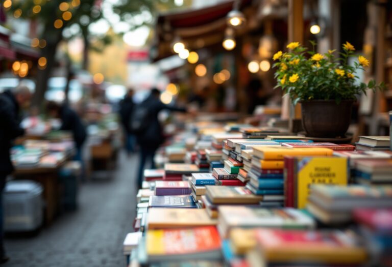 Immagine del fenomeno letterario di Sant Jordi con libri e rose