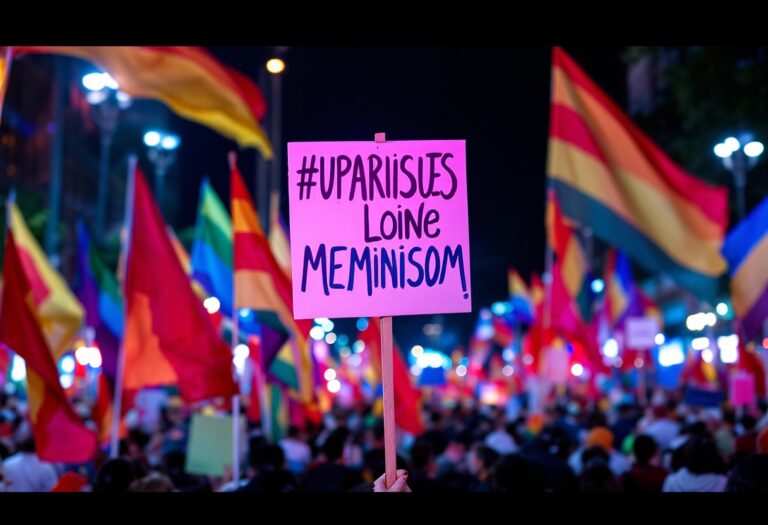 Manifestación del Primero de Mayo en España con pancartas
