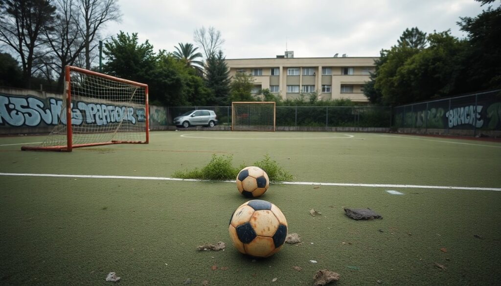 Degrado in via Caduti del Lavoro: il campo da calcetto dell’ex Uisp abbandonato