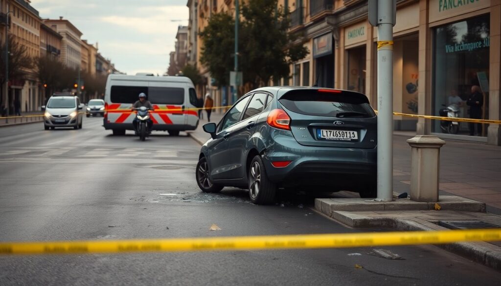 Auto contro colonnina della fibra in via Gramsci a Jesi: donna portata al Carlo Urbani