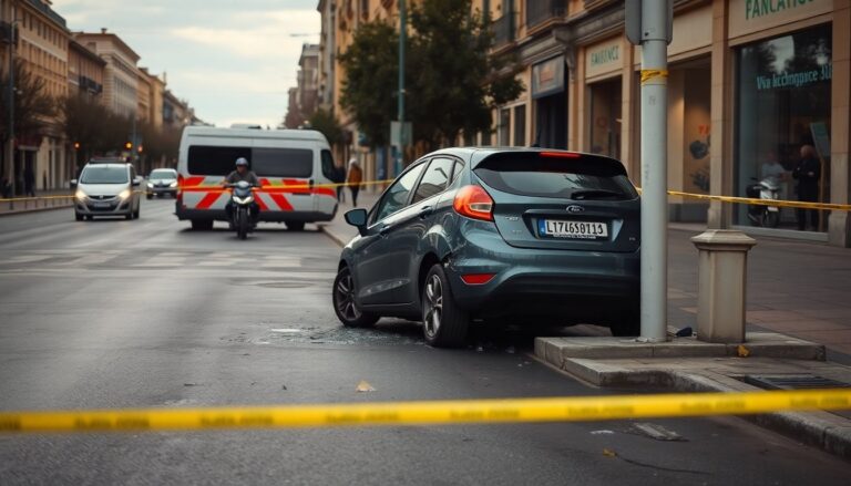 Auto contro colonnina della fibra in via Gramsci a Jesi: donna portata al Carlo Urbani