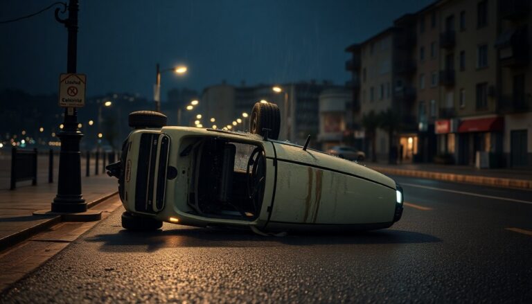 Fiat 500 fuori controllo a Fano: due pali danneggiati e veicolo capovolto