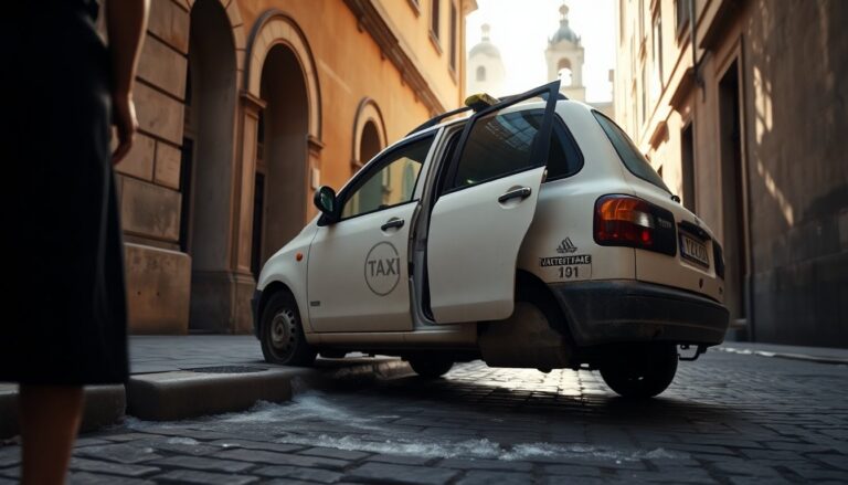 Incidente a Roma: taxi scivola senza freno a mano e investe una passante